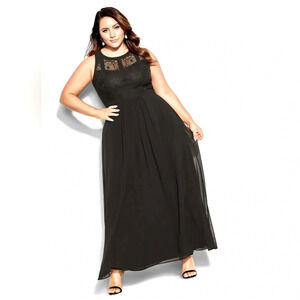 City chic Panelled Bodice Black maxi dress size S/16